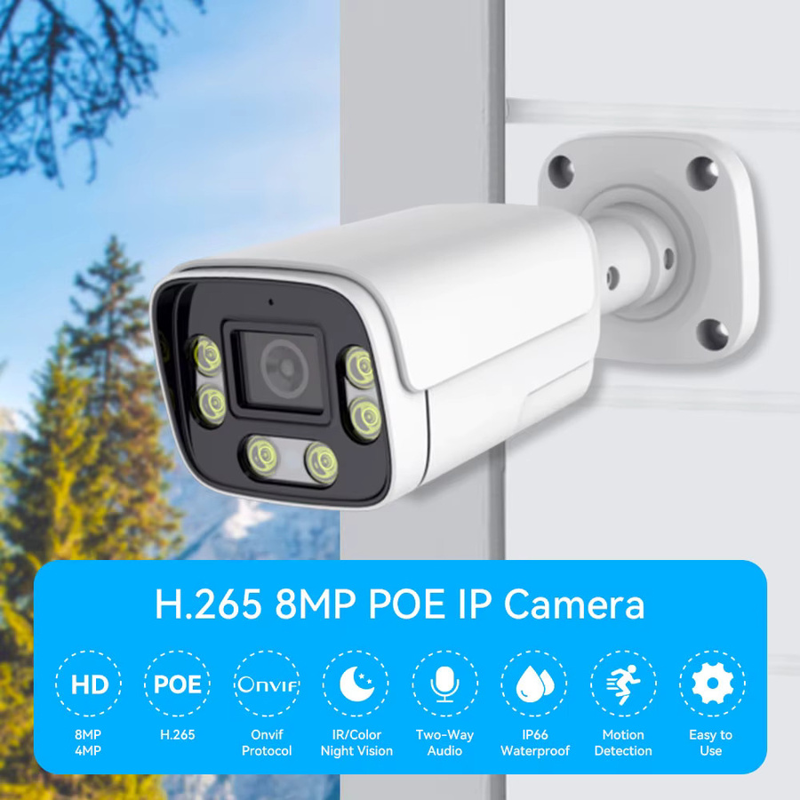 HAMROLTE 8MP 4K IP Outdoor Kamera mit ONVIF, Zwei-Wege-Audio und Farb-Nachtsicht in Weiß - Bild 1