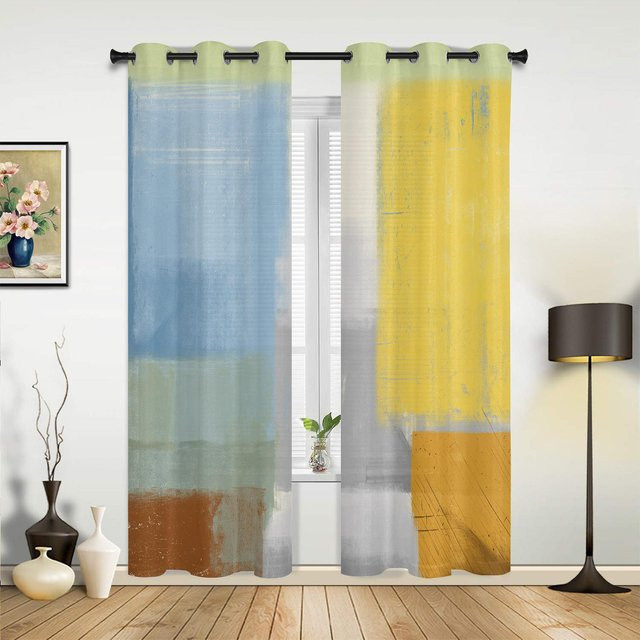 Yiran Furniture Vorhänge mit abstraktem Ölgemälde-Design, halbtransparent, mehrfarbig, B: 70 cm, H: 100 cm, 2er-Set - Bild 1