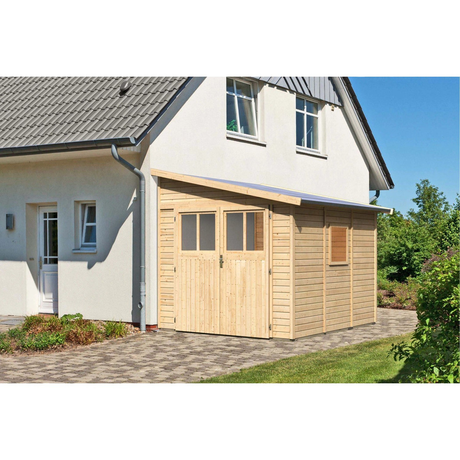 Karibu Holz-Gartenhaus Timsund Natur mit Pultdach und modernem Design, Unbehandelt, B/T/H: 265 x 243 x 235 cm - Bild 2