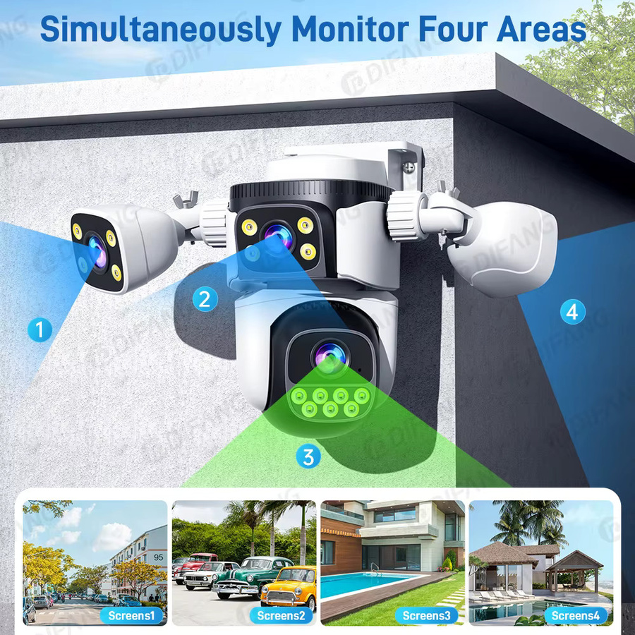 DiFang WLAN PTZ Smart Überwachungskamera mit 20MP Auflösung, 4 Linsen, 5X Zoom, KI Auto-Tracking und Nachtsicht in Weiß - Bild 3