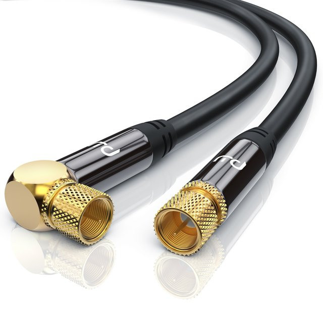 Primewire SAT-Kabel Koax mit F-Stecker, 90 Grad gewinkelt, 4-fach Schirmung, 135dB, 75 Ohm, Schwarz, Länge: 10 m - Bild 1