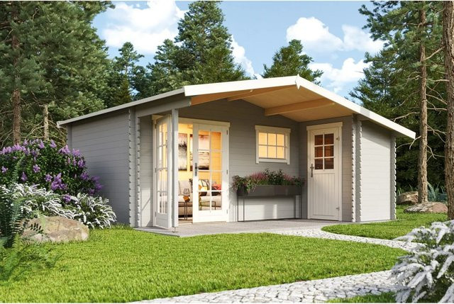 Lasita Gartenhaus Little Rock Maja mit Satteldach in Lichtgrau B/H/T: 558,7 x 245,1 x 480 cm - Bild 1