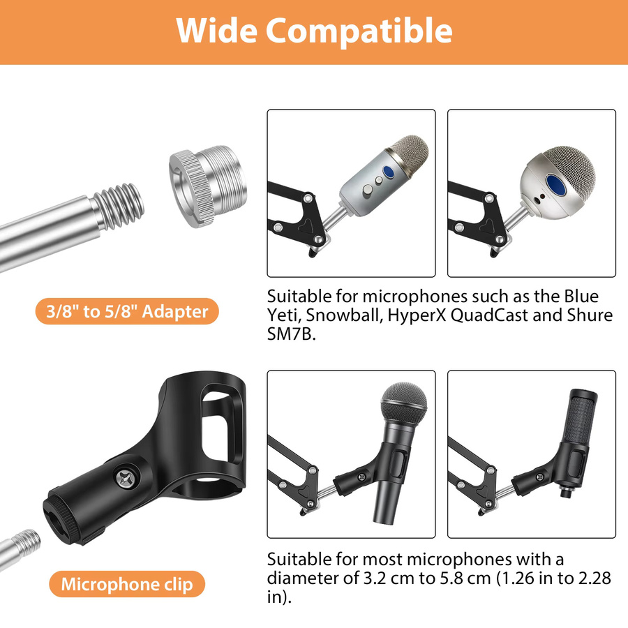 Professionelles Mikrofon-Gelenkarm-Stativ Komplettset in Schwarz für Blue Yeti und Snowball mit Pop-Filter und 2kg Tragkraft für Podcast, Streaming und Gaming - Bild 2