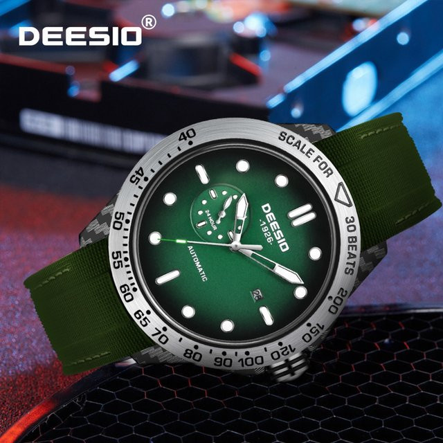 Deesio Armbanduhr Automatik, Karbonfaser, Edelstahl, Grün, Herren - Bild 1