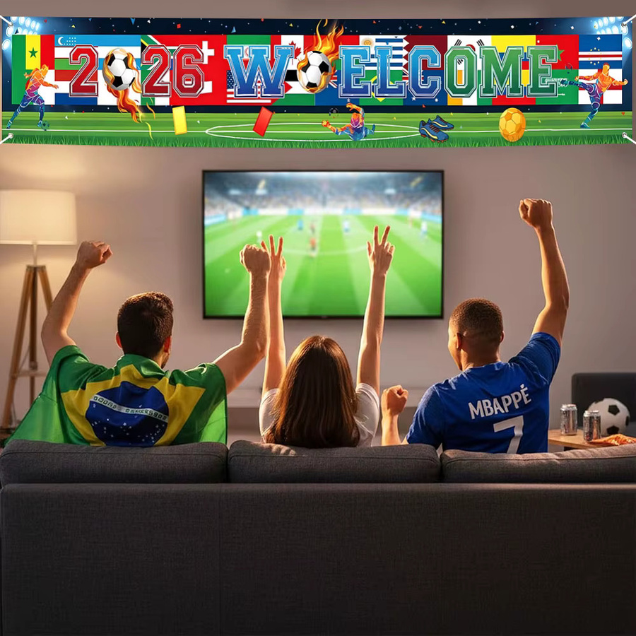OURFETE Fußball-Willkommensbanner 2026 mit internationalen Flaggen und Sport-Design in Mehrfarbig - Bild 4