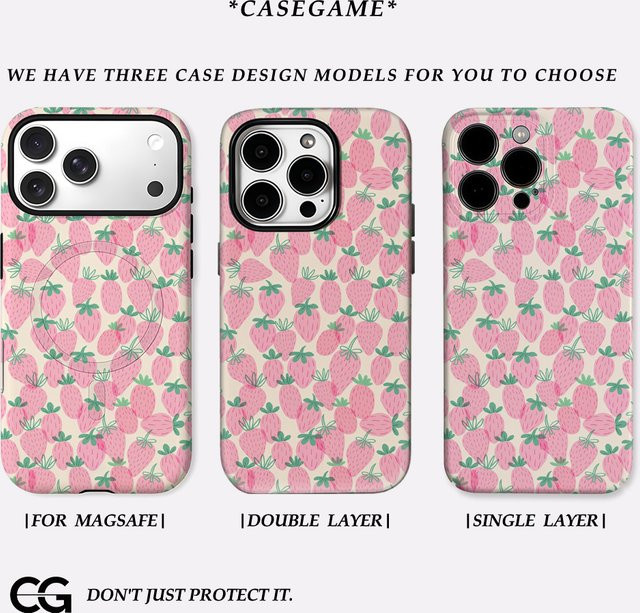 Potdemiel iPhone Case Pink Strawberry Flood Stoßfestes Double Layer Back Cover für iPhone 17 16 15 14 13 12 Pro Max Plus - Bild 1