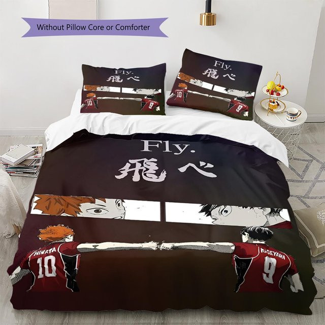 Anime-Bettwäsche Set mit Motiv, bestehend aus 1 Bettbezug und 2 Kissenbezügen, Mehrfarbig, B/H: 140 x 200 cm - Bild 1