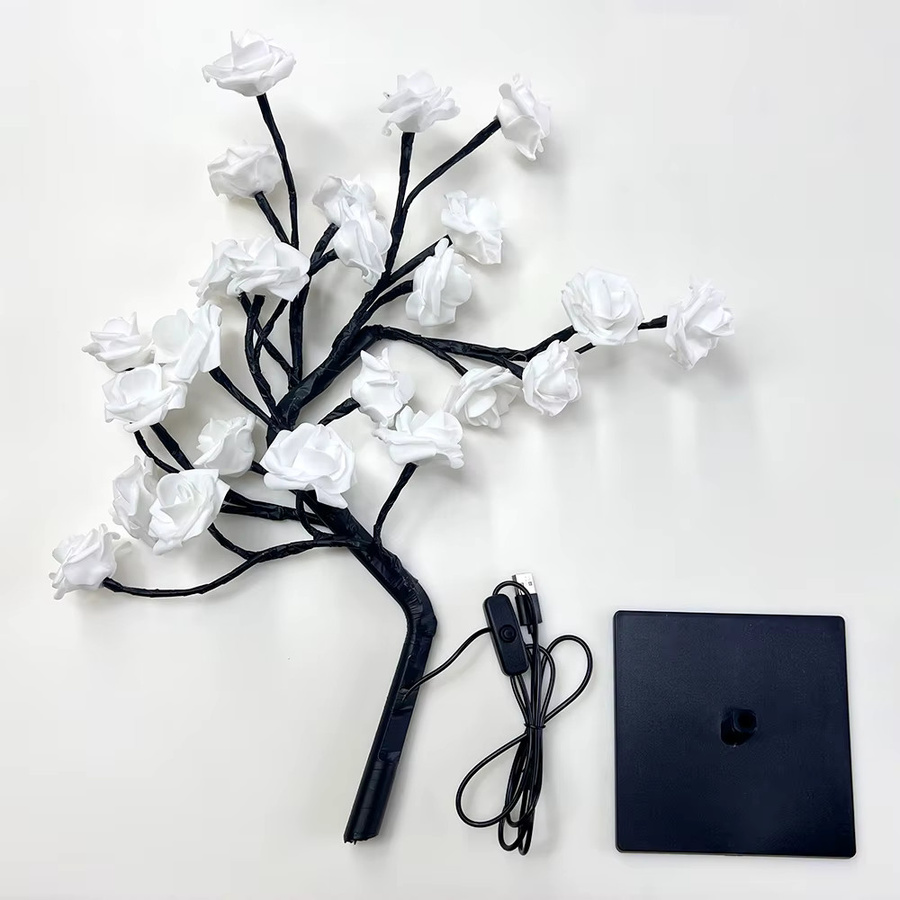 Shenzhi Tech Rosenbaum-Lampe als USB-betriebenes LED-Blumen-Nachtlicht in Weiß zur Schreibtischdekoration - Bild 4
