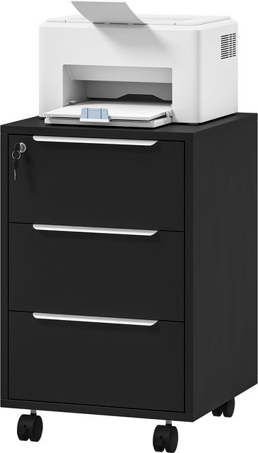 HOMCOM Bürocontainer mit 3 Schubladen und Schloss in Schwarz, Rollcontainer für Dokumente und Drucker, B/T/H: 40 x 40 x 63,5 cm - Bild 1