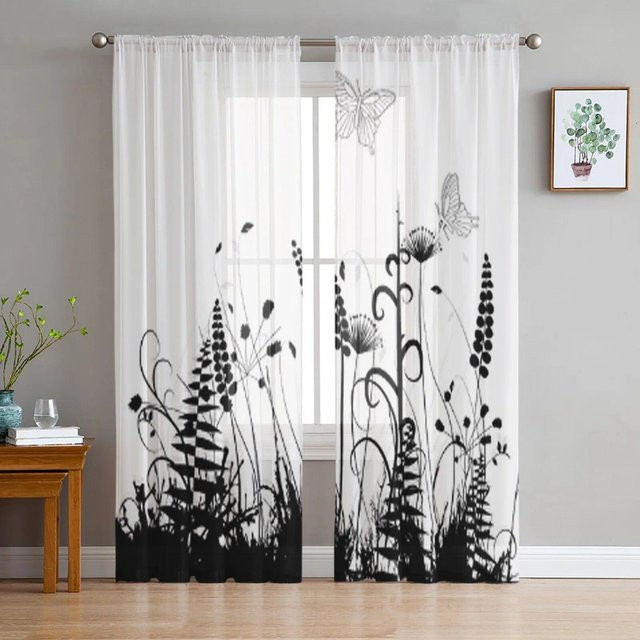 Transparenter Tüllvorhang mit Libellen- und Naturmuster von A Family Of Home Textiles, Weiß, Breite: 135 cm, Höhe: 213 cm - Bild 1