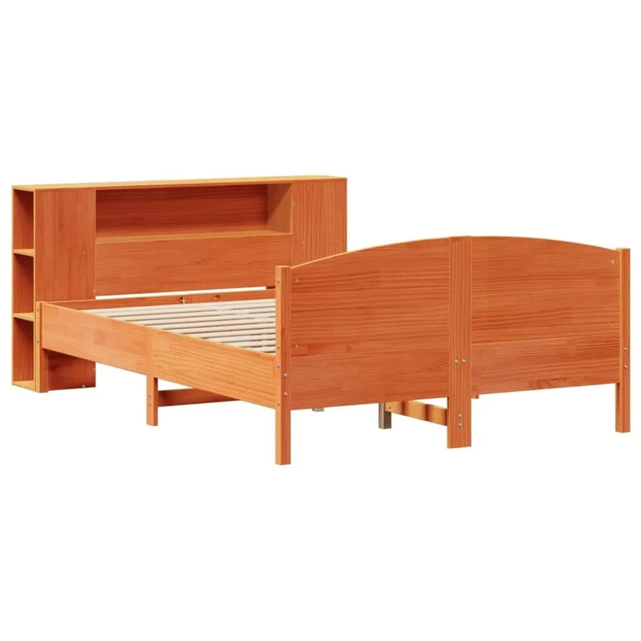 vidaXL Massivholzbett aus Kiefernholz mit Regal in Braun, Rustikaler Stil, B/T/H: 150 x 200 cm - Bild 2
