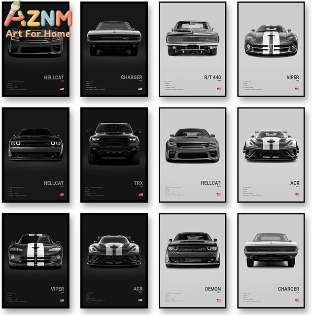 HELLCAT ACR Leinwand-Wandkunstdruck Poster Demon Sportwagen Moderne Heimdekoration für Autoliebhaber - Bild 1