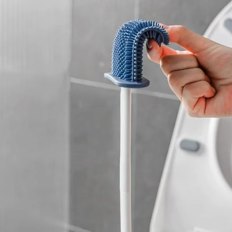 Wandmontierter YMOLGA WC-Bürstenhalter aus Silikon mit weichen Borsten in Blau oder Weiß - Bild 2