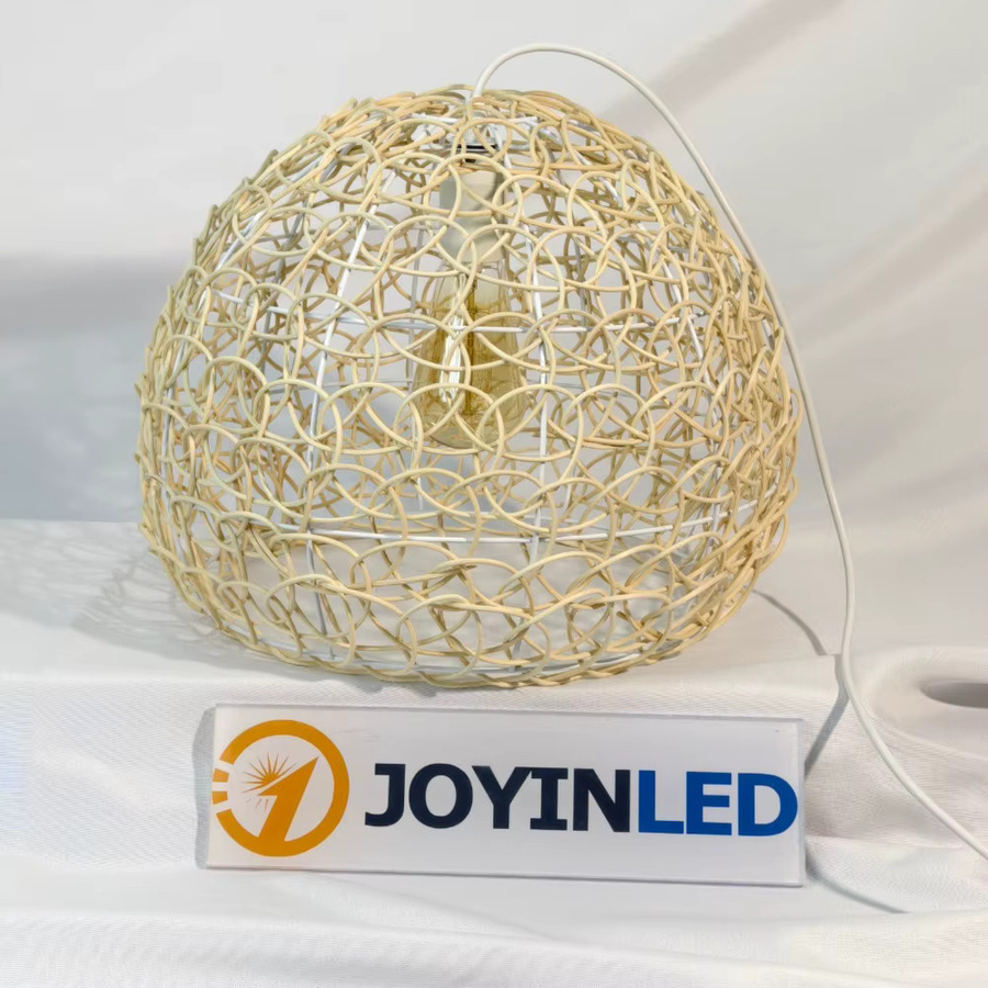 JOYINLED Rattan Kronleuchter in Retro-Optik, runde Pendelleuchte aus Naturmaterial für Küche und Balkon, warmweiß - Bild 2