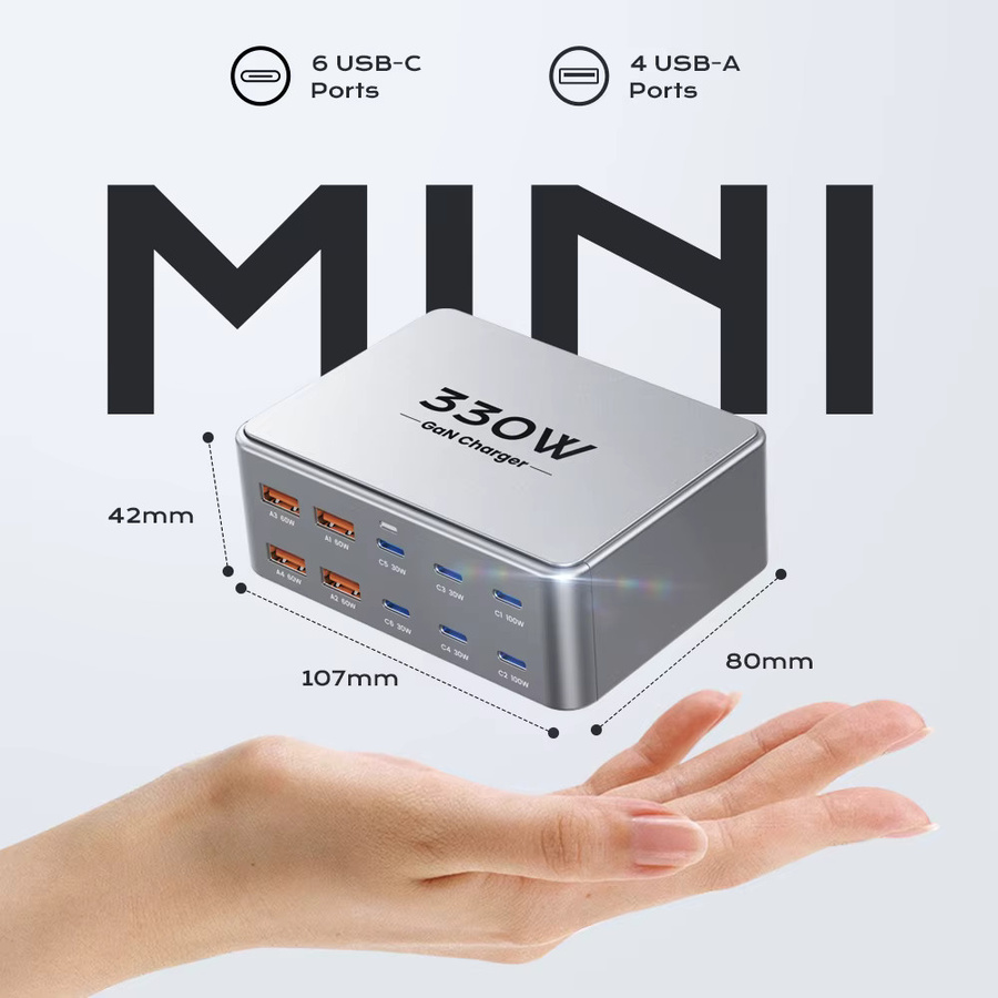 TOPZERO 330 W GaN USB C Desktop Ladegerät mit 10 Ports, 100 W PD3.0 PPS QC3.0 Schnellladung für MacBook, Tablet, Samsung und iPhone 15 16 - Bild 5