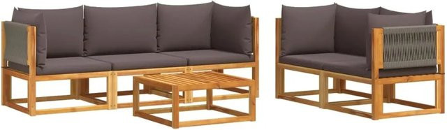 vidaXL 6-tlg. Garten-Sofagarnitur aus Akazienholz in L-Form mit grauen Kissen - Bild 1
