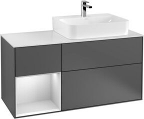 Villeroy & Boch Finion Waschtischunterschrank mit Abdeckplatte und Regal links, Farbe Anthrazit matt, Breite: 120 cm, Tiefe: 50,1 cm, Höhe: 50,1 cm - Bild 1