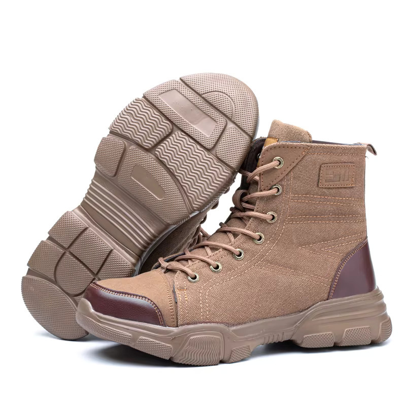 Kankeirr Sicherheitsstiefel für Herren mit Stahlkappe in Schwarz und Braun, hoch geschnittene Arbeitsschuhe, bruchsicher, pannensicher und rutschfest - Bild 4