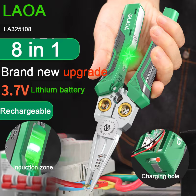 LAOA 8-in-1 Multifunktions-Elektrikerzange mit Lithium-Batterietester, Abisolierer und Crimpzange - Bild 2