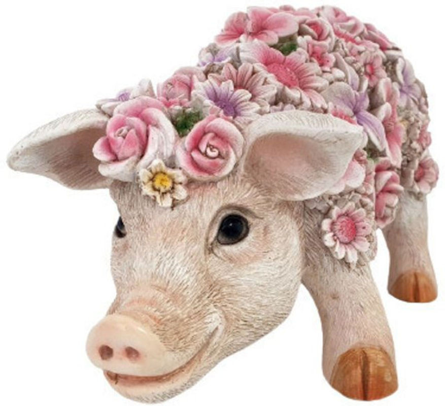 Dekofigur Blumenschwein stehend in mehrfarbigem Design aus Kunstharz, B/T/H: 16 x 13 x 31 cm - Bild 1