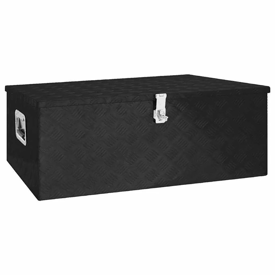 DELUKE Aluminiumbox mit Deckel und Schloss, abschließbare Alubox als Deichselbox oder Werkzeugkiste in Schwarz, B/T/H: 100 x 55 x 37 cm - Bild 2