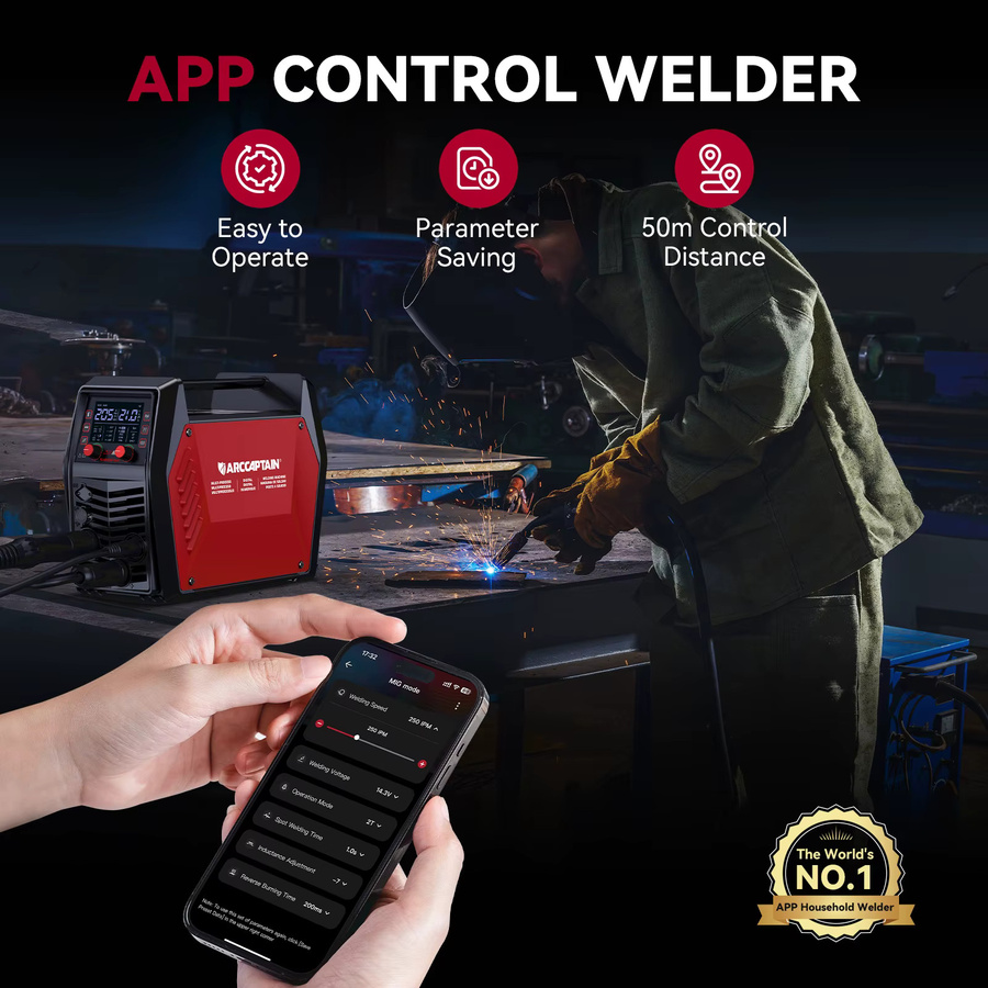 ARCCAPTAIN 6-in-1 Schweißgerät mit iControl APP-Steuerung, 205A, 220V, Gas-MIG, Fülldraht-MIG, MMA, TIG, Punktschweißen und Spool Gun für Aluminium - Bild 2