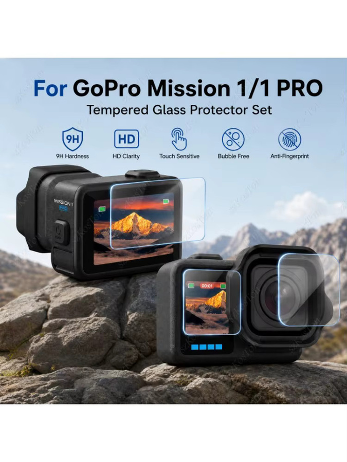 GoPro MISSION 1/1PRO Displayschutzfolie und Linsenschutzglas Set, transparent, kratzfest und ultradünn - Bild 3