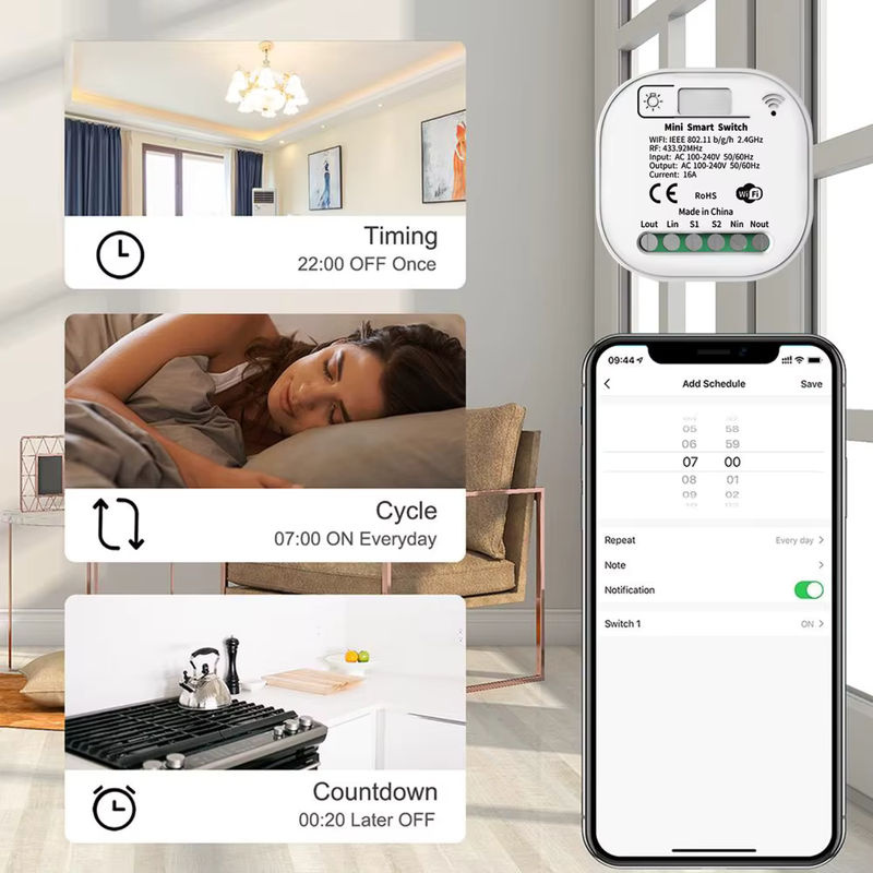 Tuya Smart Wifi Lichtschalter Weiß – Selbstversorgender WLAN Wandschalter ohne Batterie mit 433MHz Controller, 220V 16A, kompatibel mit Alexa - Bild 3