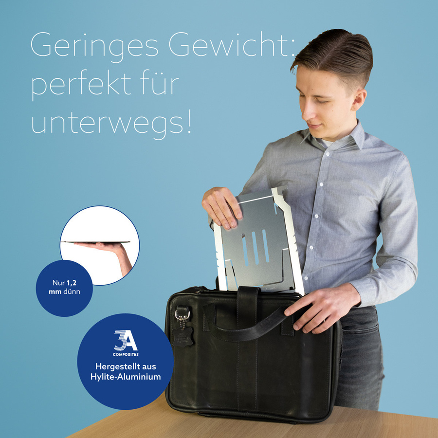 R-Go Tools Laptopständer Riser Basic aus Aluminium, höhenverstellbar und klappbar, Silber - Bild 3