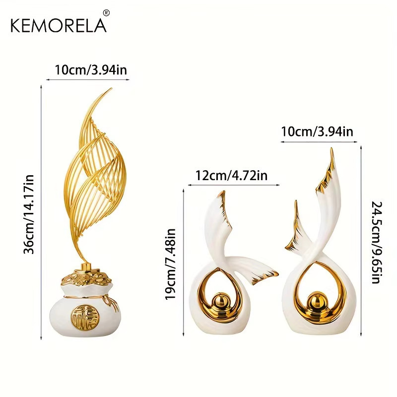 KEMORELA Luxus Statuen zur Dekoration aus Keramik in Weiß, modernes abstraktes Design für Wohnzimmer und Büro - Bild 3