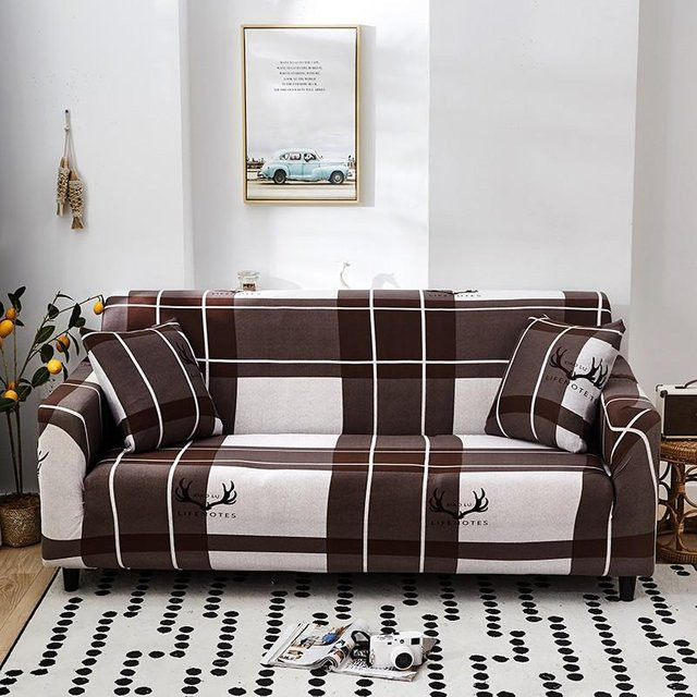 Housmife Elastischer Sofabezug mit geometrischem Design in Braun für 1-Sitzer, Breite: 90-140 cm - Bild 1