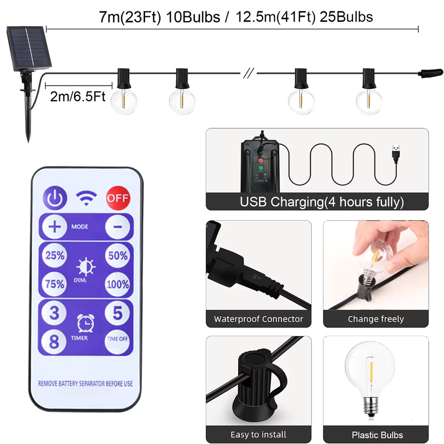 KIKIELF Solar LED Lichterkette Outdoor mit transparenten Kugeln für Garten, Terrasse und Party - Bild 3