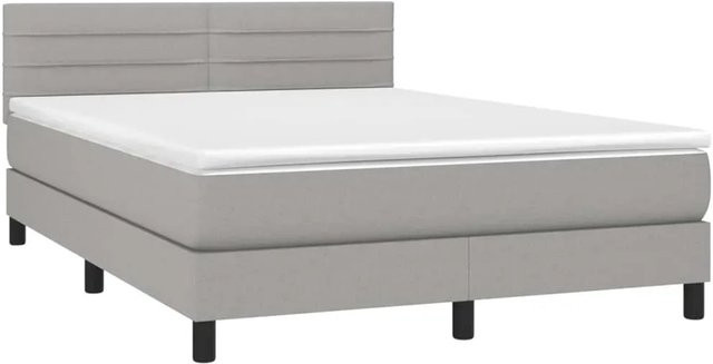 vidaXL Boxspringbett mit Matratze in Hellgrau, Hybridbett mit LED-Unterbettbeleuchtung und USB-Ladeport, B/T: 140 x 200 cm - Bild 1