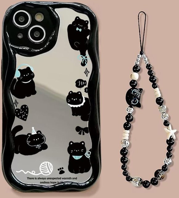 Handyhülle mit schwarzer Katze und Armband für Xiaomi Redmi Note 14 13 Pro Plus 12S 11 11S 15C A5 13C 14C 12C A3 in Schwarz - Bild 1