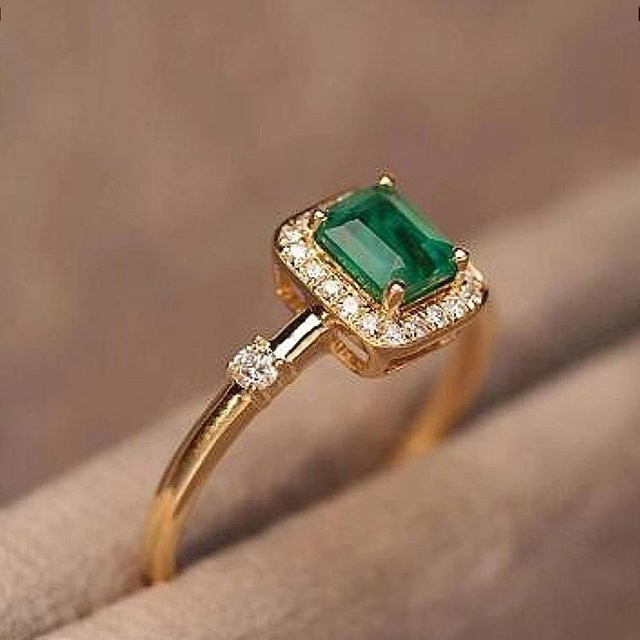YIRAN Ring, Smaragd, Zirkonia, Gold, Kupfer, Damen - Bild 1