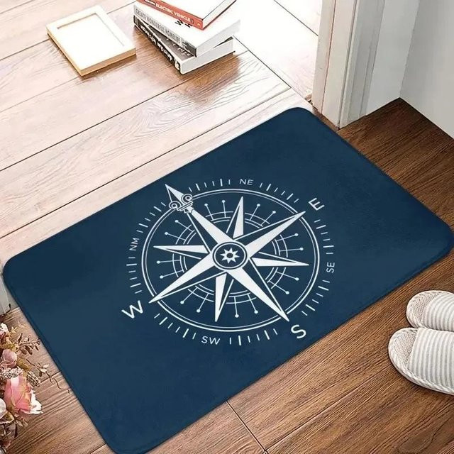 Lodestar Fußmatte mit nautischem Kompass Anker und Ruder Design in Blau, rutschfest und wasserabsorbierend, H x B x T: 1 x 40 x 60 cm - Bild 1