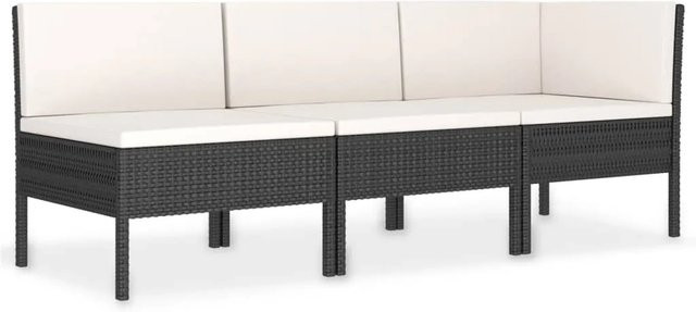 vidaXL 3-tlg Garten-Lounge-Set L-Form aus Poly Rattan in Schwarz mit Auflagen und Kissen - Bild 1