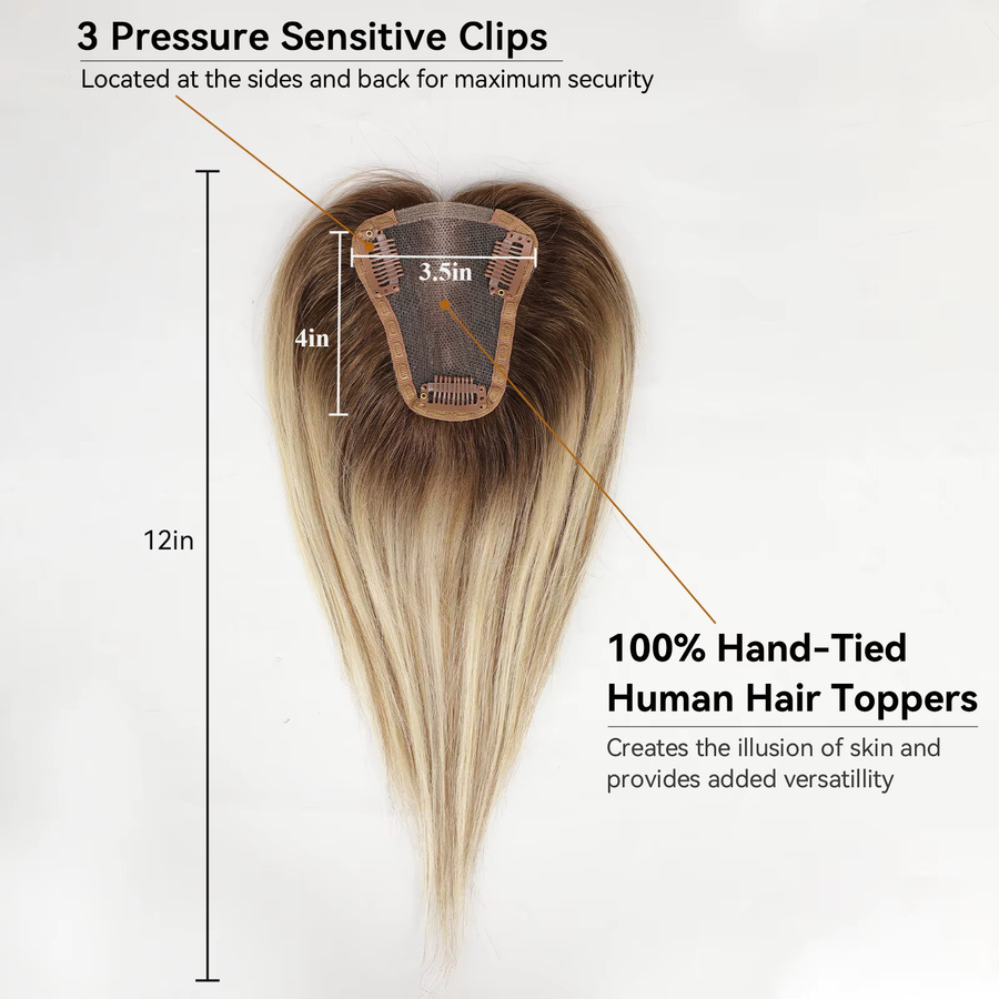 HAIRCUBE Echthaar Topper Clips, braun blond Ombre, Spitze Basis, Damen - Bild 2