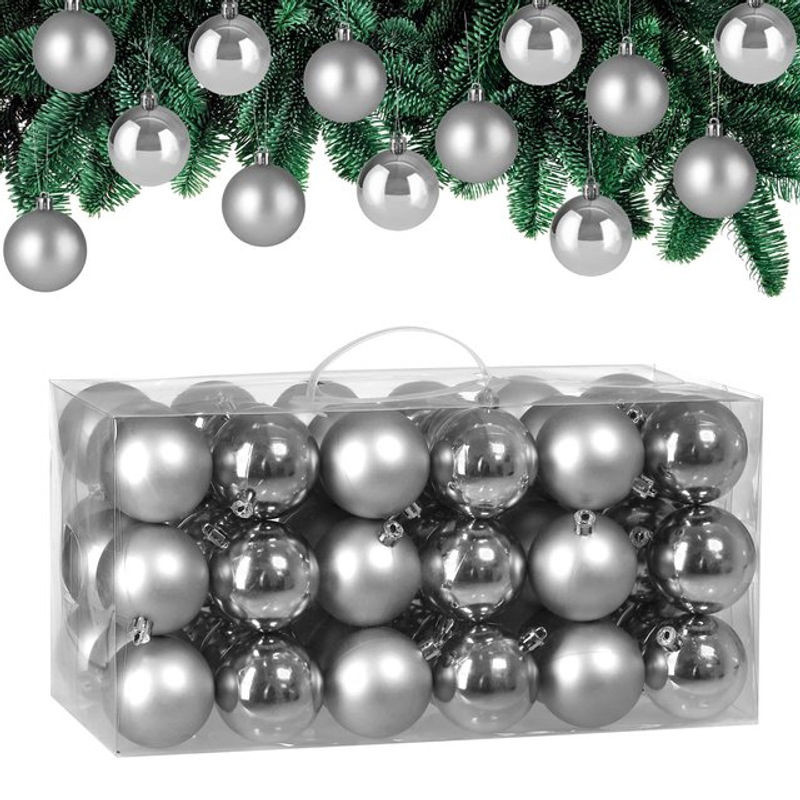 Casaria Weihnachtskugeln Silber aus Kunststoff, 54er Set als Hängeornament für deine Weihnachtsdekoration - Bild 1