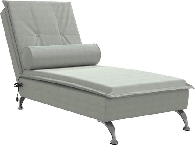 vidaXL Massage-Chaiselongue aus Samt in Hellgrau mit verstellbarer Nackenrolle und USB-Ladefunktion, B/T/H: 136,5 x 75,0 x 56,0 cm - Bild 1