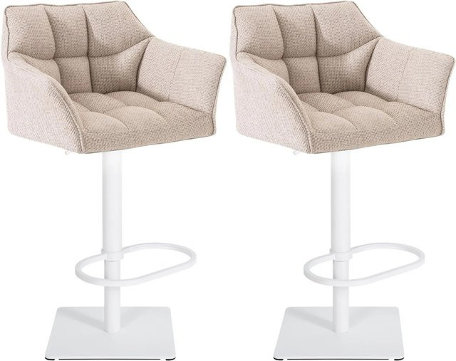DELUKE 2er Set Barhocker SIHAR in Elfenbein Weiß, höhenverstellbare Barstühle mit Lehne und 360 Grad Drehbarkeit, Stoff und Edelstahl, B/T/H: 64 x 45 x 88 cm - Bild 1