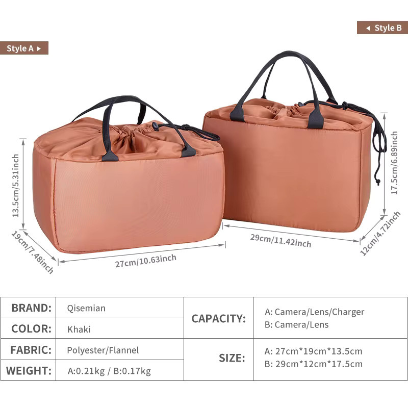 QISEMIAN DSLR-Kamera Innentasche Handtasche zum Kameraschutz, Farbe: Braun - Bild 2