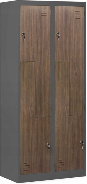 Jan Nowak Spind Schrank JULIA in L-Form aus pulverbeschichtetem Stahl, Farbe Anthrazit und Nussbaum, Höhe: 185 cm, Breite: 80 cm, Tiefe: 45 cm - Bild 1