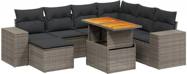 vidaXL 8-tlg Garten-Sofagarnitur in L-Form aus grauem Poly-Rattan mit Kissen und pulverbeschichtetem Stahlgestell - Bild 1