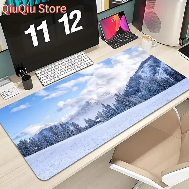 Potdemiel Mauspad Wald Schnee Szene in Multicolour, B/T: 120 x 60 cm - Bild 1