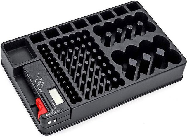 Yiran Furniture Batterie Aufbewahrungsbox Organizer mit Digitalanzeige und Batterietester für AAA AA C D 9V in Schwarz - Bild 1