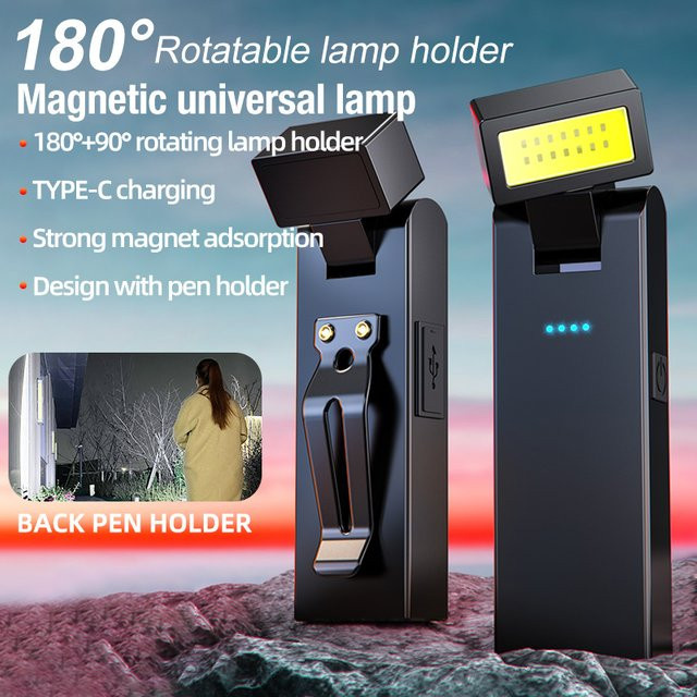 Wiederaufladbare magnetische COB-Arbeitsleuchte in Schwarz als LED-Taschenlampe und Notfalllicht - Bild 1