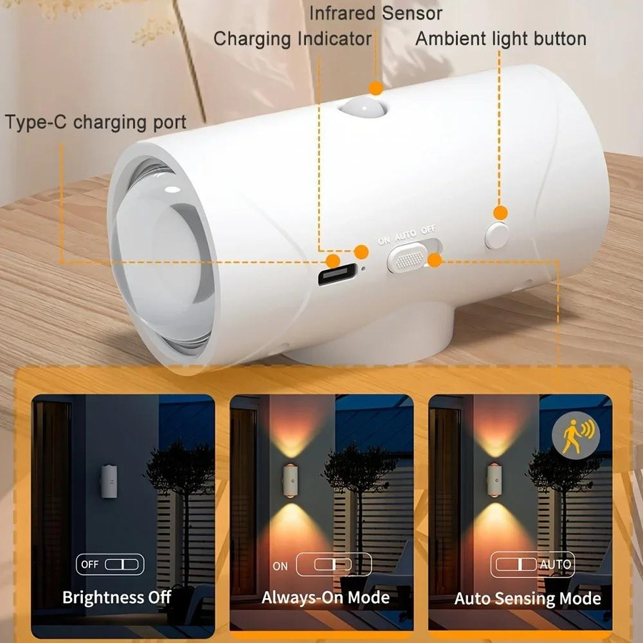 YJMP Super Lighting LED Nachtlicht mit Bewegungssensor, RGB Farben wechselnd, kabellose magnetische Wandleuchte, wiederaufladbar, Sonnenuntergangslampe für Schlafzimmer und Wohnzimmer, weißgold - Bild 3