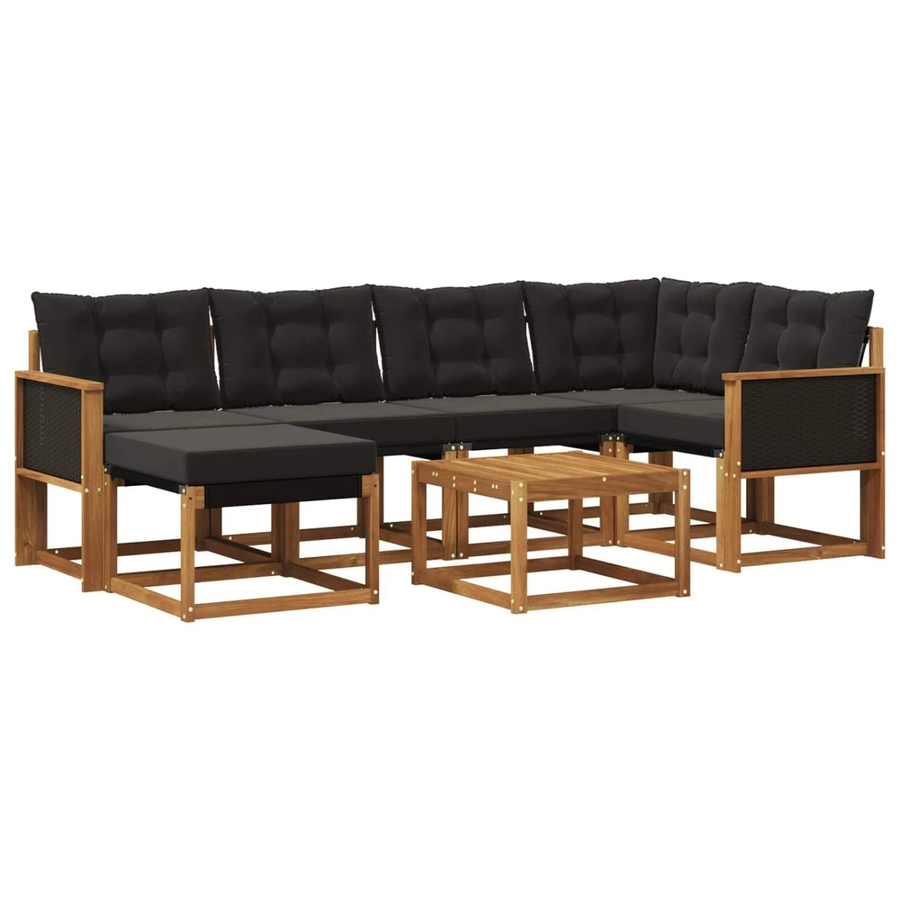 vidaXL Outdoor-Sofagarnitur L-Form aus massivem Akazienholz mit 7 Textilene-Kissen in Schwarz und Natur - Bild 2