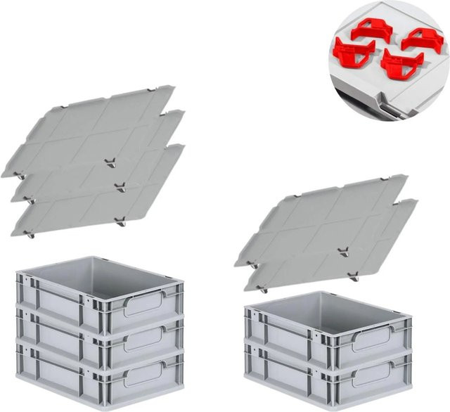 PROREGAL Spar Set Eurobox Nextgen Economy mit Auflagedeckel und Schiebeschnappverschlüssen, Rot, H x B x T: 12 x 30 x 40 cm, 11 Liter, 5 Stück - Bild 1